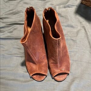 Nine West Tan Heeled Boots with Peep-Toe Design